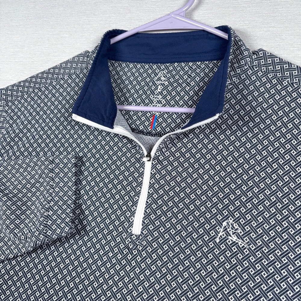 Rhoback 1/4 Zip Pullover Mens Size L Navy Geometric Poly Spandex Long Sleeve